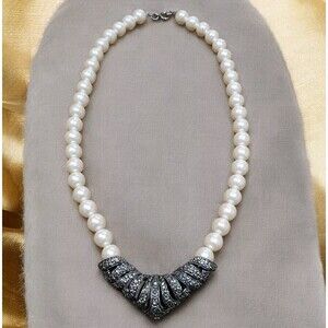 Vintage Avon Necklace Classic Drama Faux Pearl Marcasite